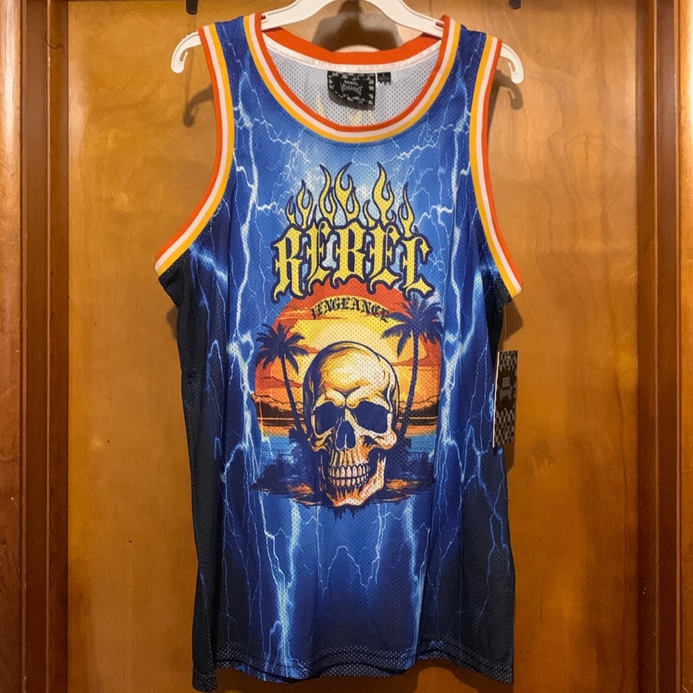 NWT Rebel Vengeance Size M Blue Skull #23 Jersey